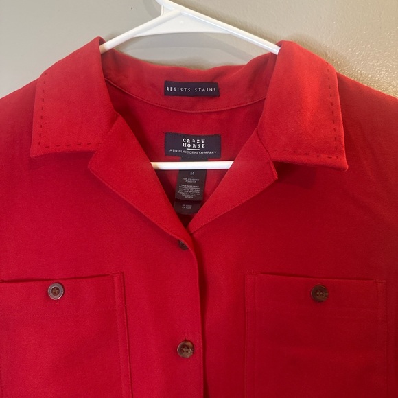 Crazy Horse Liz Claiborne Red Button Front Top M Stain Resistant Western Boho - Picture 5 of 6